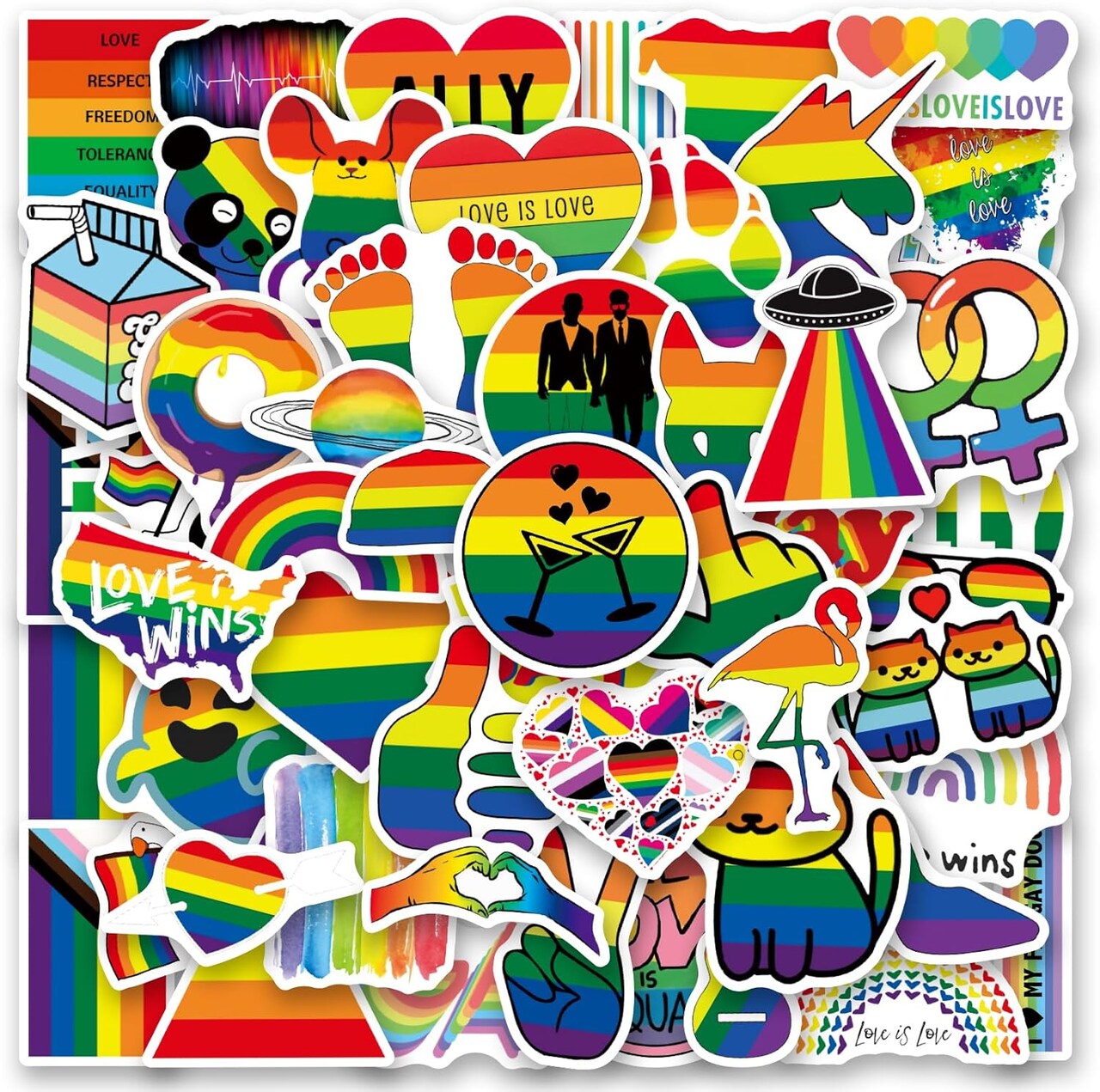 100PCS LGBTQ+ Pride Stickers Pack – Waterproof Rainbow Vinyl Decals for Water Bottles, Laptops, Skateboards & Phones | Gay Lesbian Bisexual Pride Month Decorations for Adults